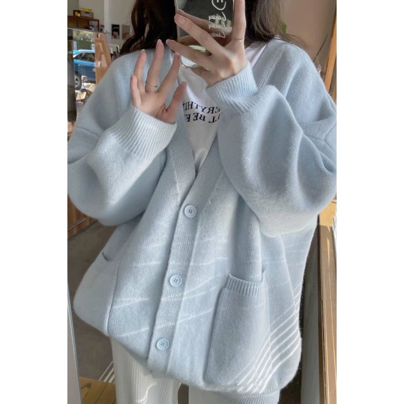 Korean Style Outwear Collar Sweater Knitted Cardigan Women'S Style Lazy Style Loose Small Top - Image 3